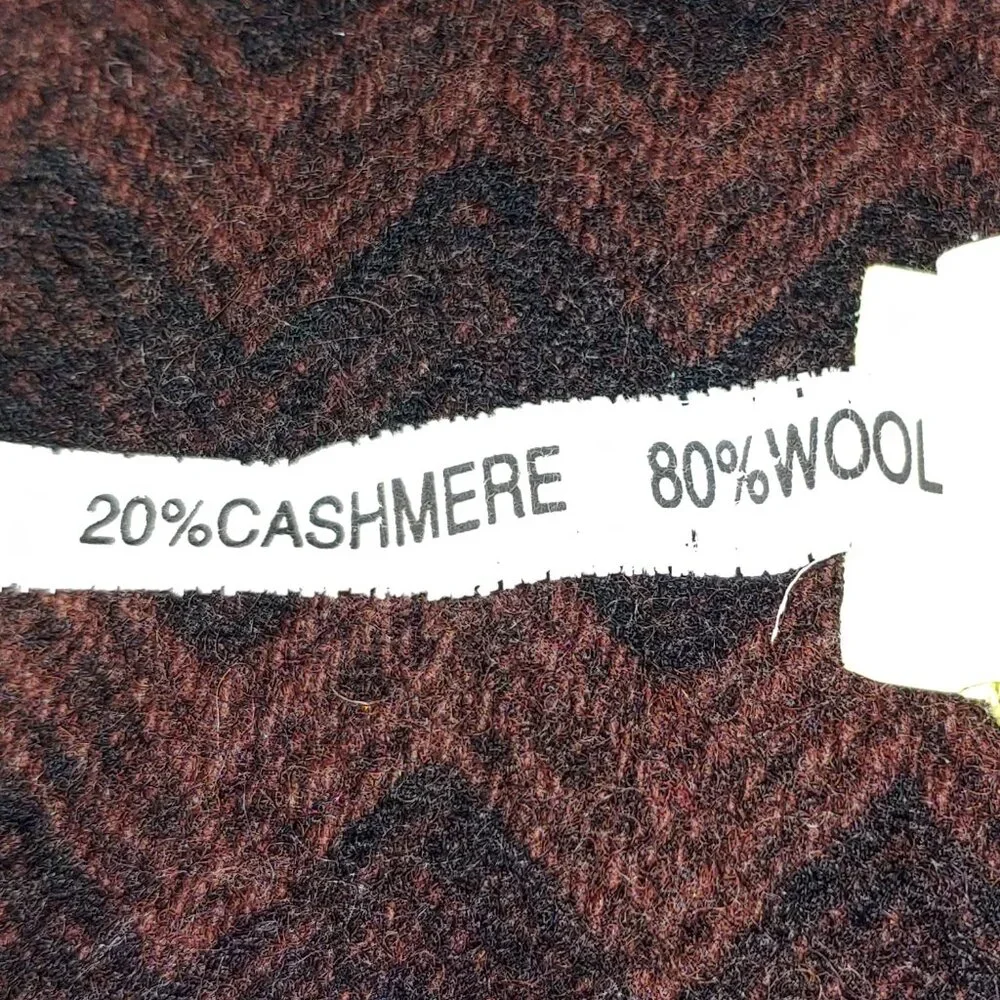 IrelandEye Cashmere Wool Blend Chevron pattern Fringes Scarf Brown OS